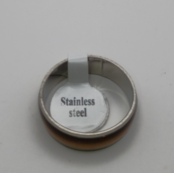 Stainless Steel Ring Band with Brown Accent U.S Size  10.25 - Picture 2 of 3